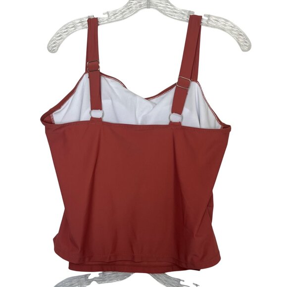 Two Piece Swimsuit Set Padded Top Flared Skirt Womens 3XL Rust Red New WOT - Picture 4 of 10